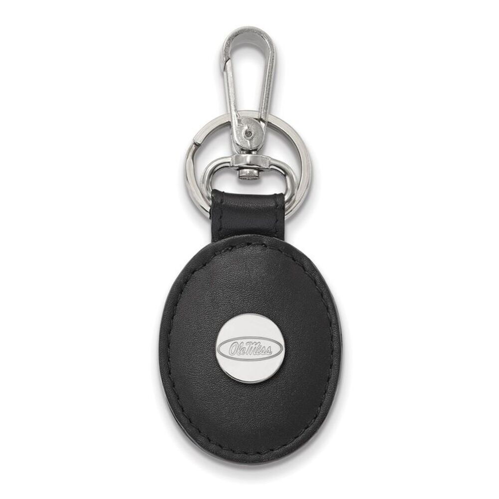 Sterling Silver U of Mississippi Black Leather Key Chain